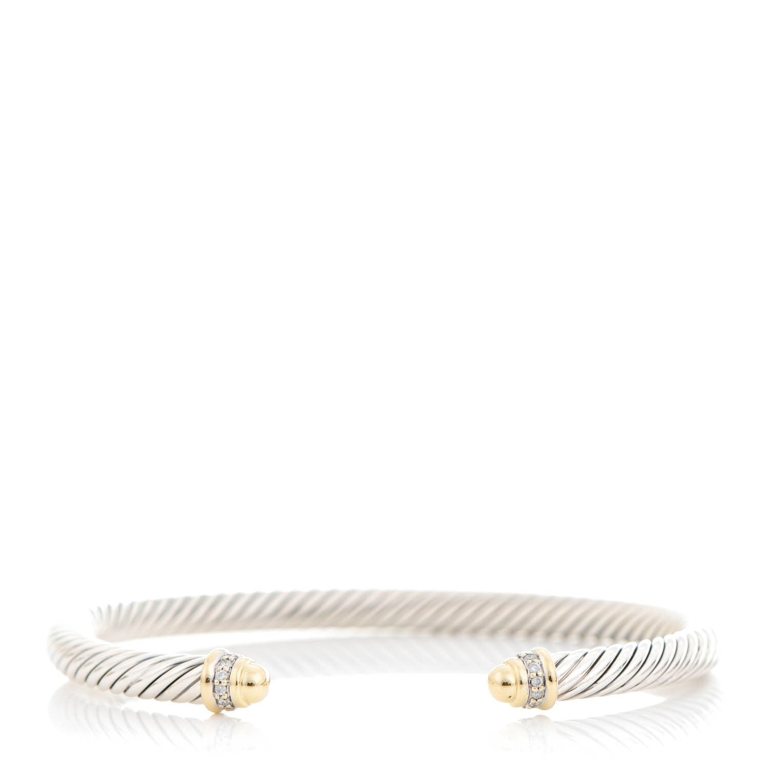 David Yurman Sterling Silver 18K Yellow Gold Diamond 5mm Cable Classics Bracelet 1 of 6