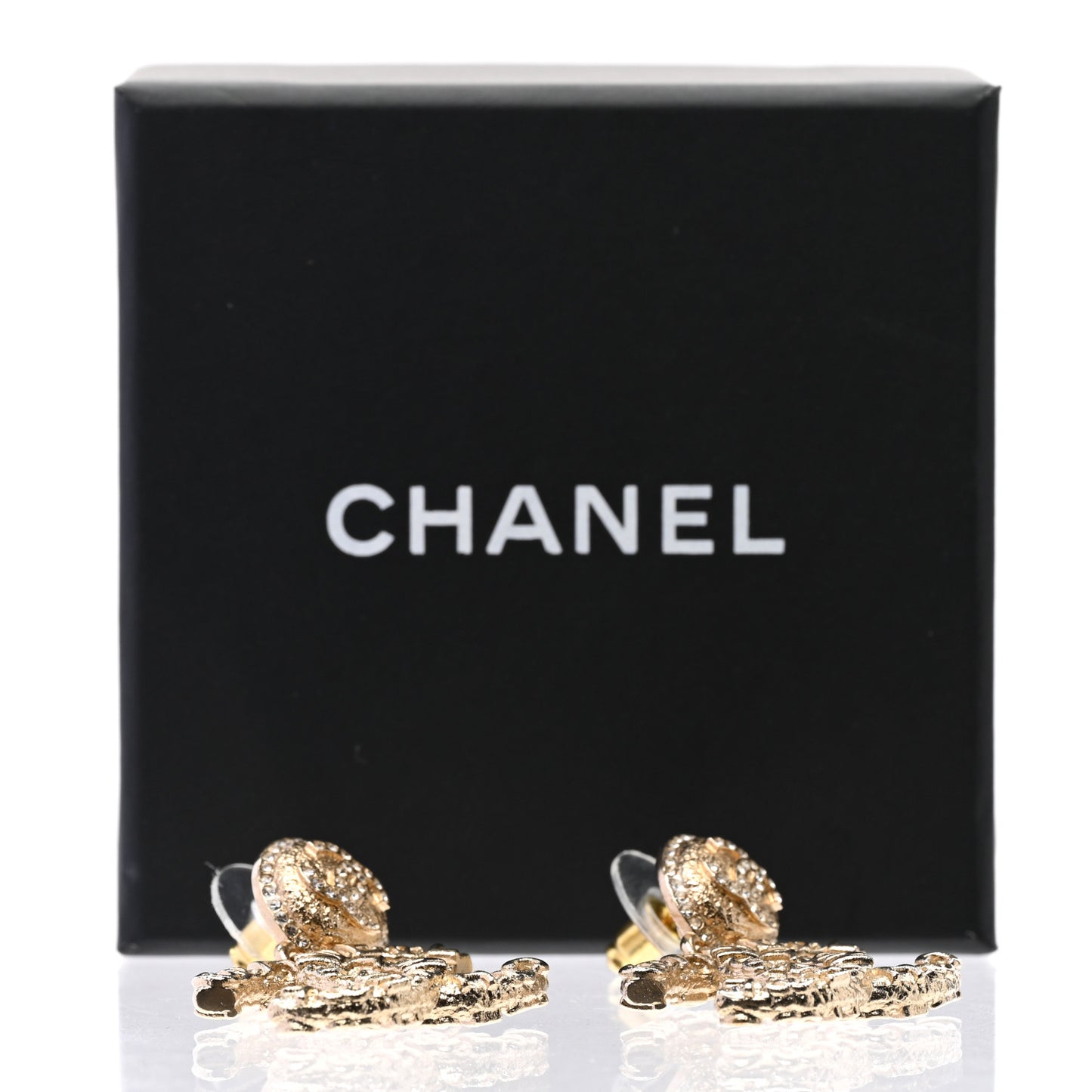 Crystal CC Drop Logo Earrings Gold