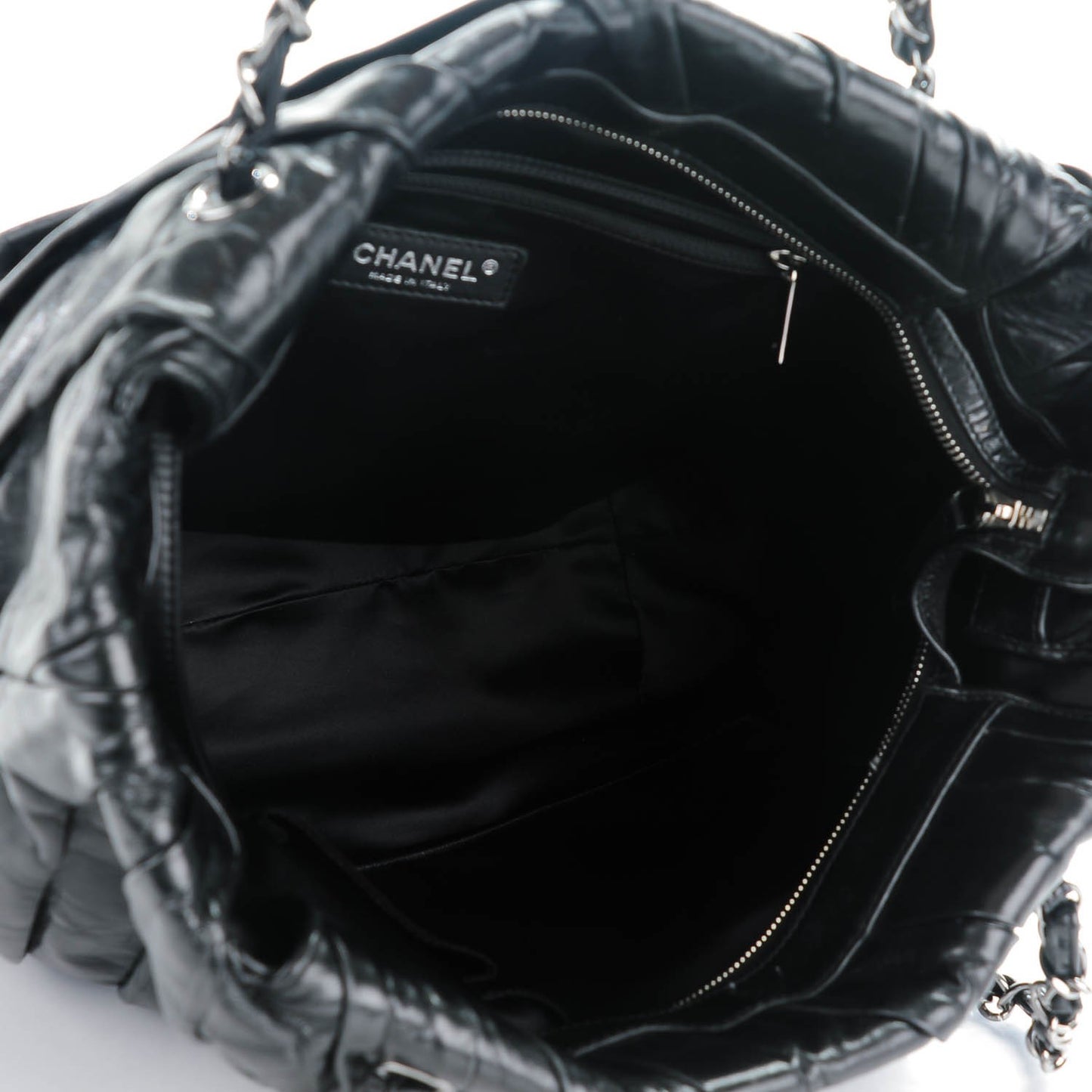 Glazed Calfskin Large Twisted Tote Black
