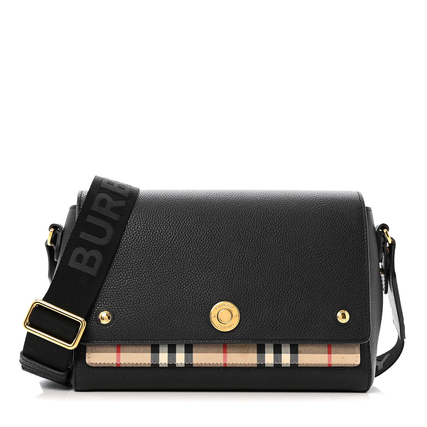 Burberry Coated Canvas Calfskin Vintage Check Medium Note Crossbody Bag Black 1 of 14