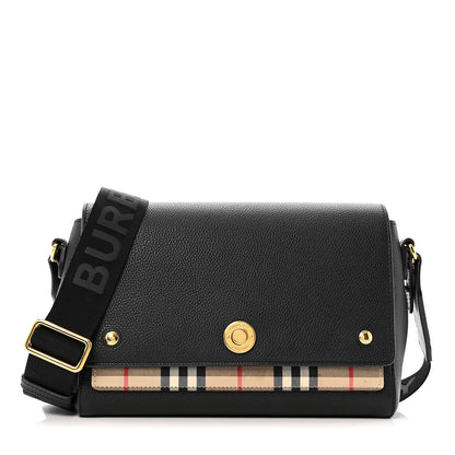 Burberry Coated Canvas Calfskin Vintage Check Medium Note Crossbody Bag Black 1 of 14