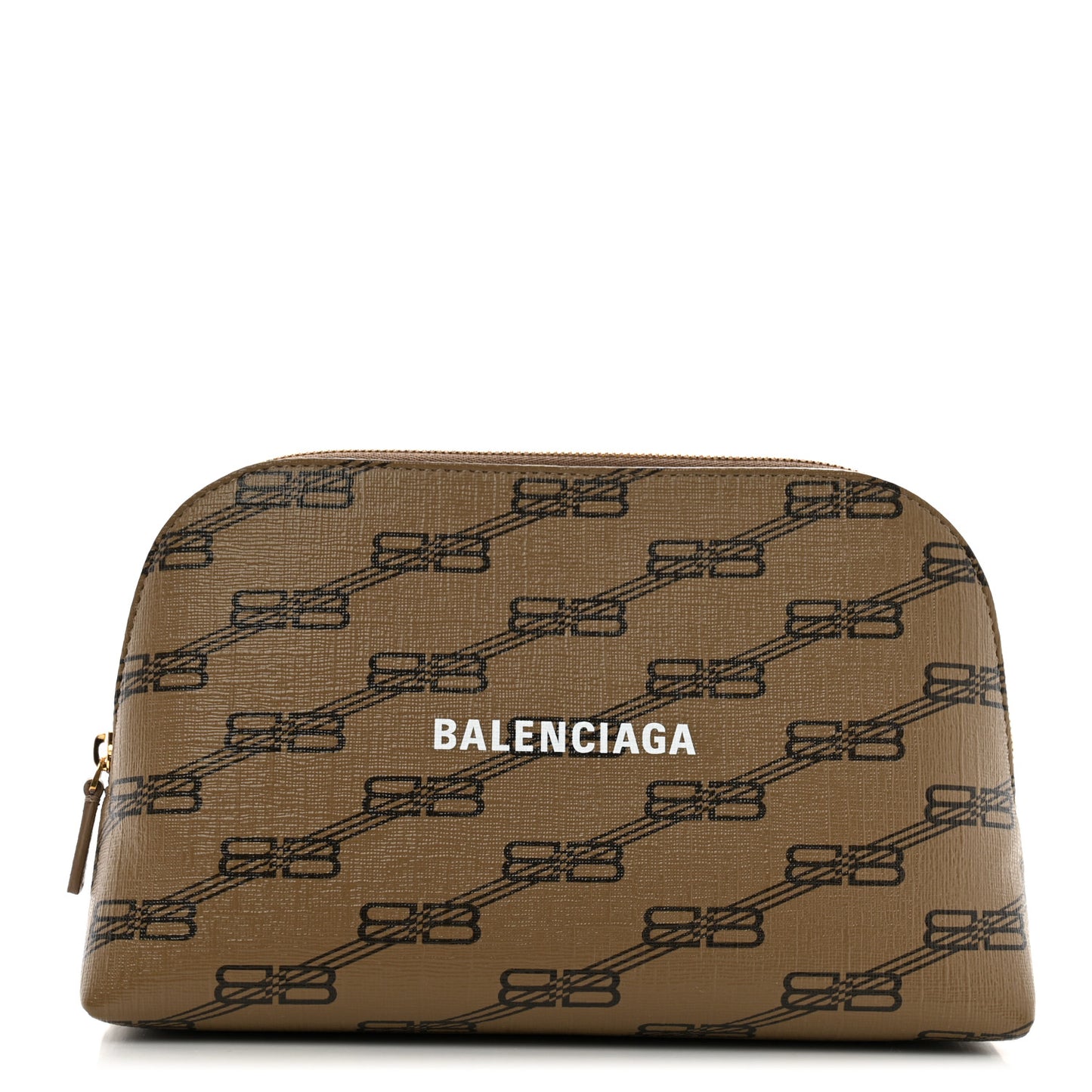 Coated Canvas BB Monogram Signature Toiletry Pouch Beige Brown