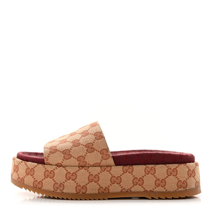 Gucci Canvas GG Monogram Angelina Platform Slide Sandals 39.5 Beige Ruggine 1 of 9