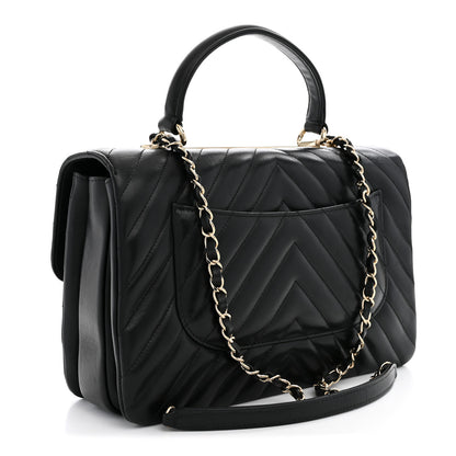 Chanel Lambskin Chevron Quilted Medium Trendy CC Dual Handle Flap Bag Black 3 of 13