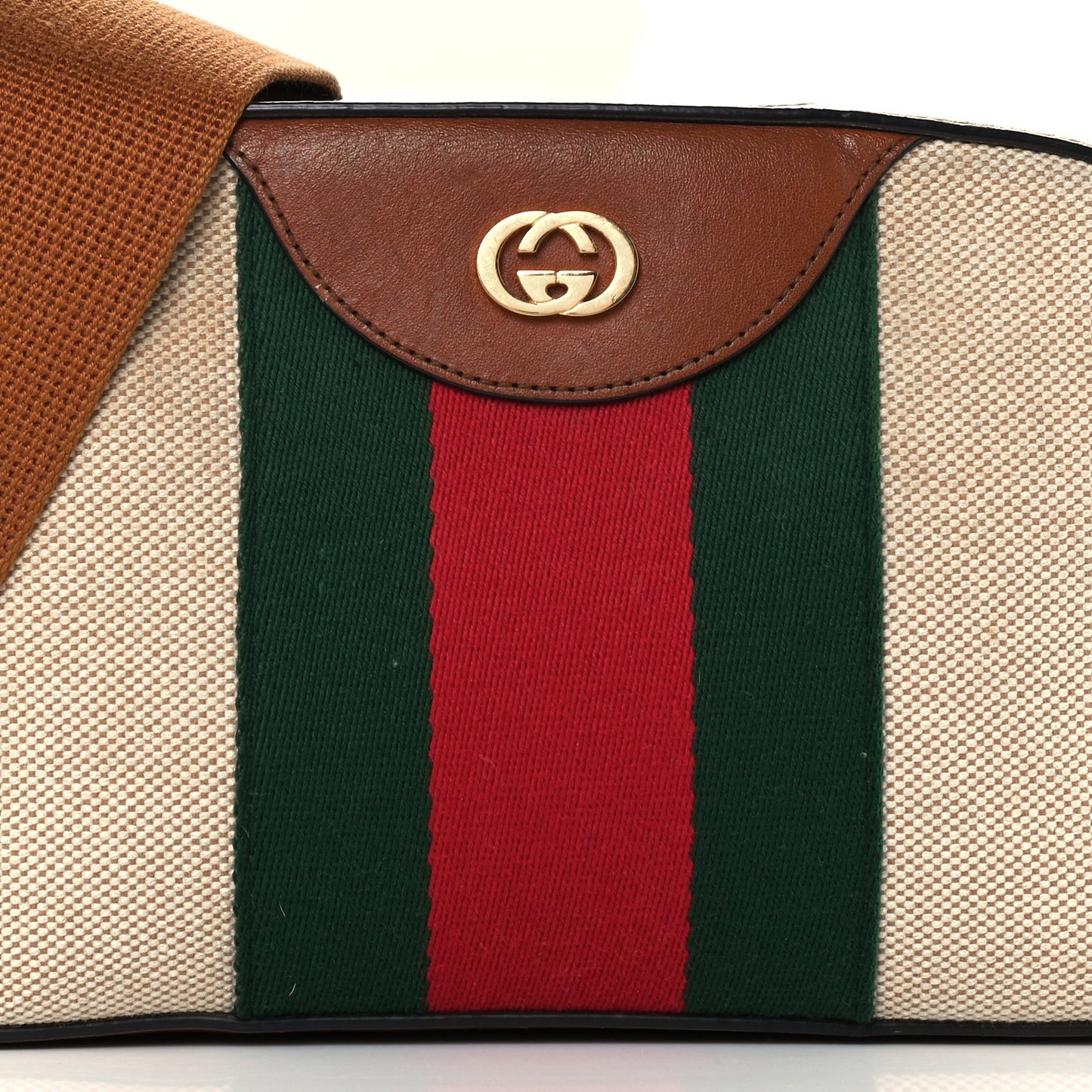 Vintage Canvas Web Shoulder Bag Sand Cuir