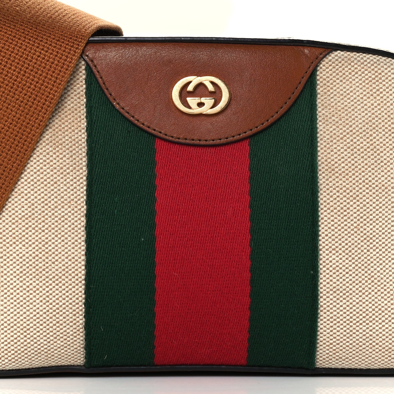 Gucci Vintage Canvas Web Shoulder Bag Sand Cuir 8 of 10