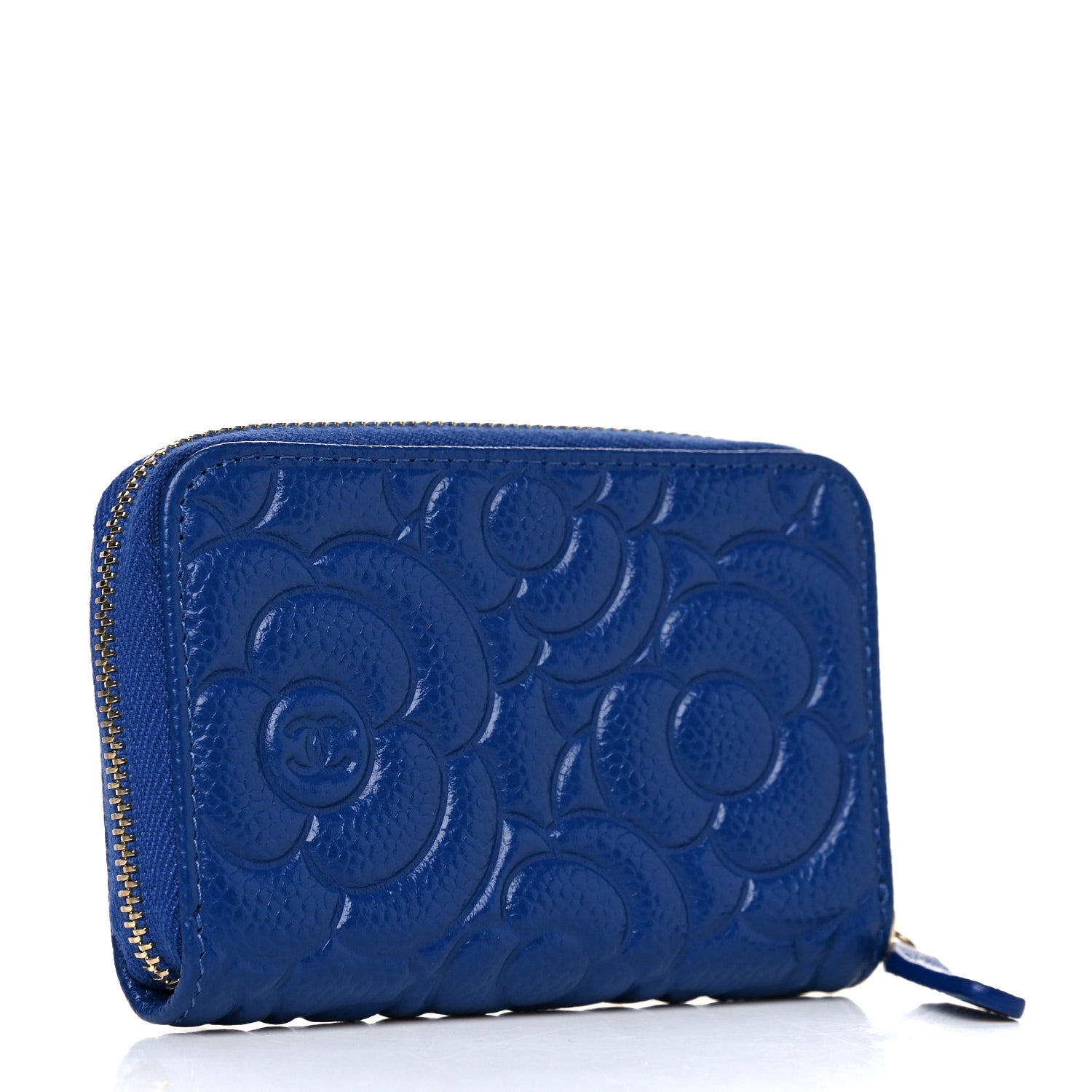 Chanel Caviar Camellia Embossed Zip Coin Purse Dark Blue 3 of 9
