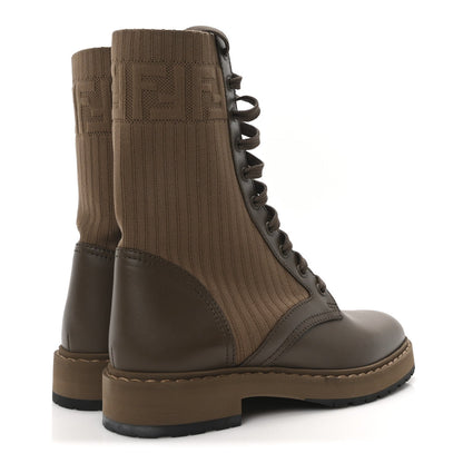 Fendi Vitello Stretch Fabric FF Rockoko Biker Boots 37 Maya Chocolate 5 of 9