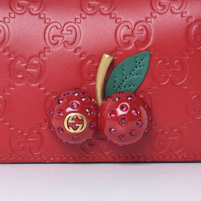 Gucci Guccissima Cherries Card Case Wallet Hibiscus Red 8 of 9
