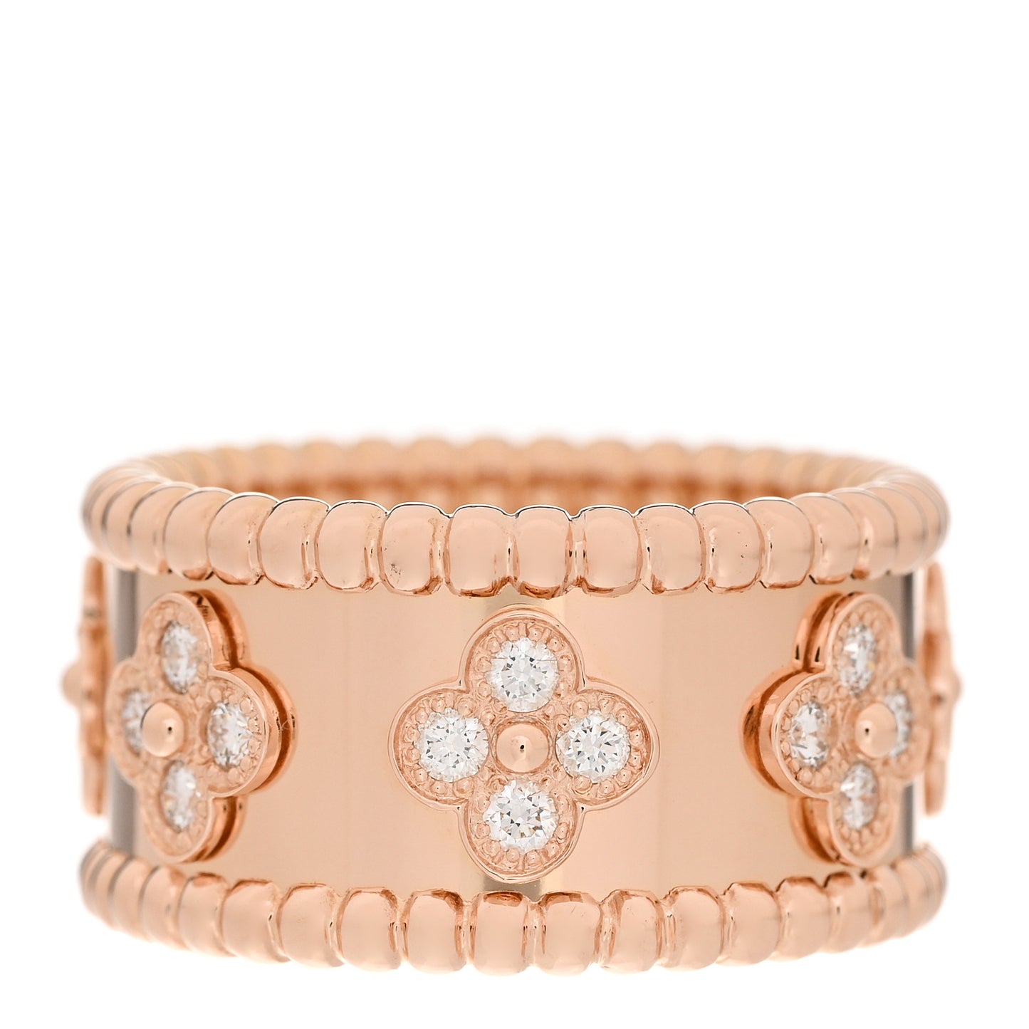 18K Rose Gold Diamond Small Perlee Clovers Ring 51 5.75
