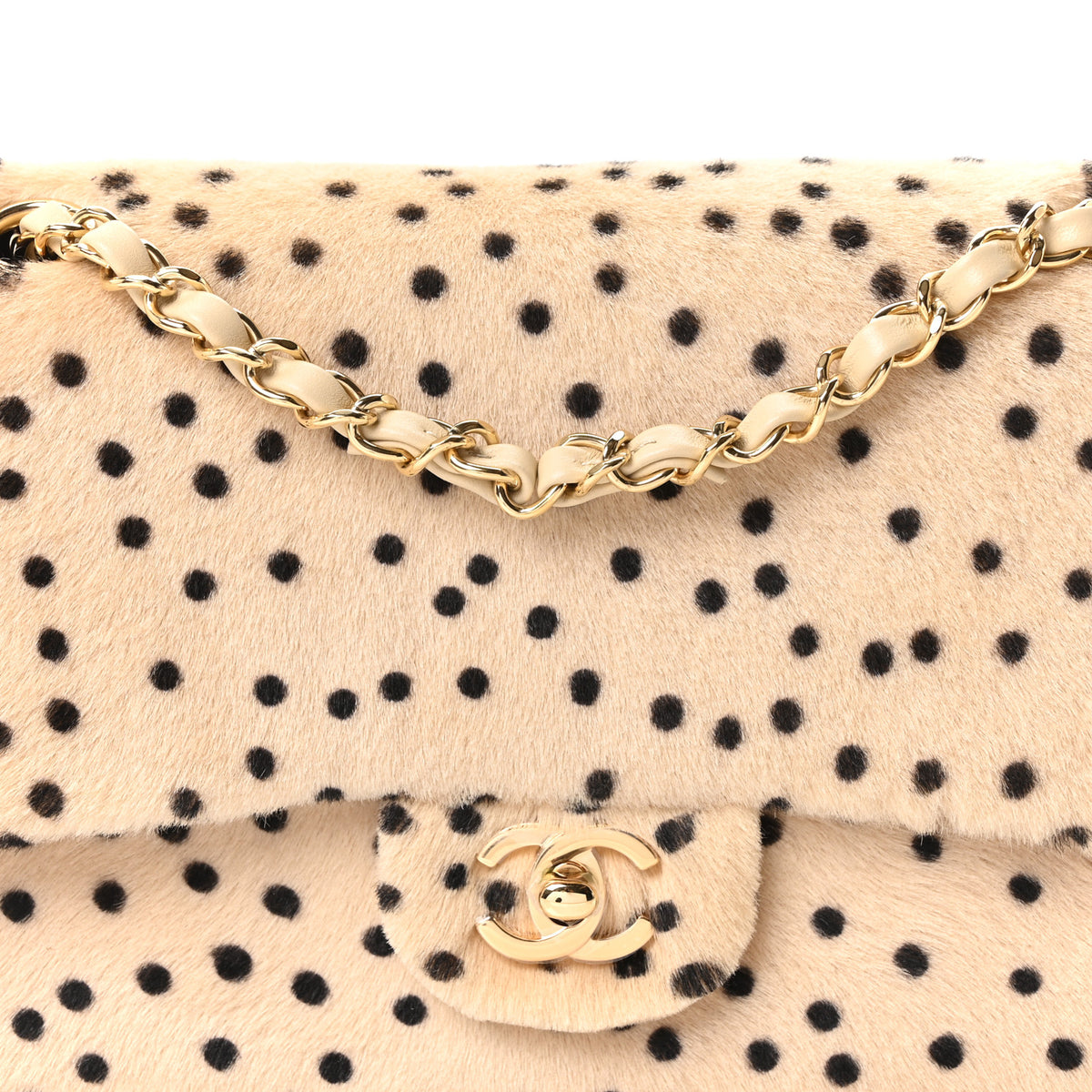 Chanel Pony Hair Cheetah Printed Creative Fabrics Flap Light Beige Black 8 of 11