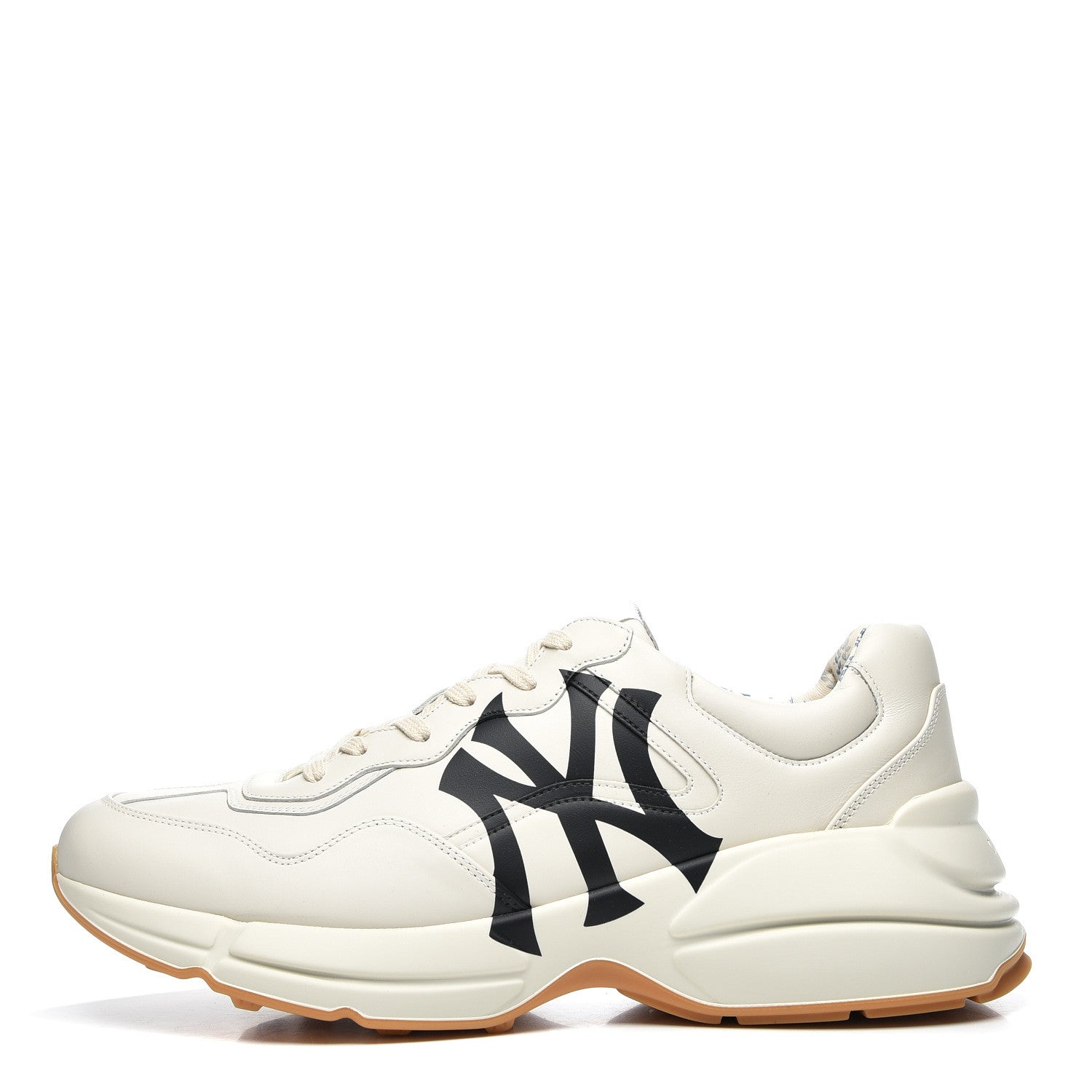 Gucci X MLB Calfskin NY Yankees Mens Rhyton Sneakers 8 Mystic White 1 of 12