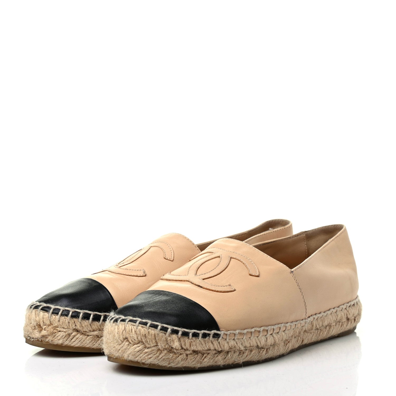 Chanel Lambskin CC Espadrilles 37 Beige Black 3 of 10