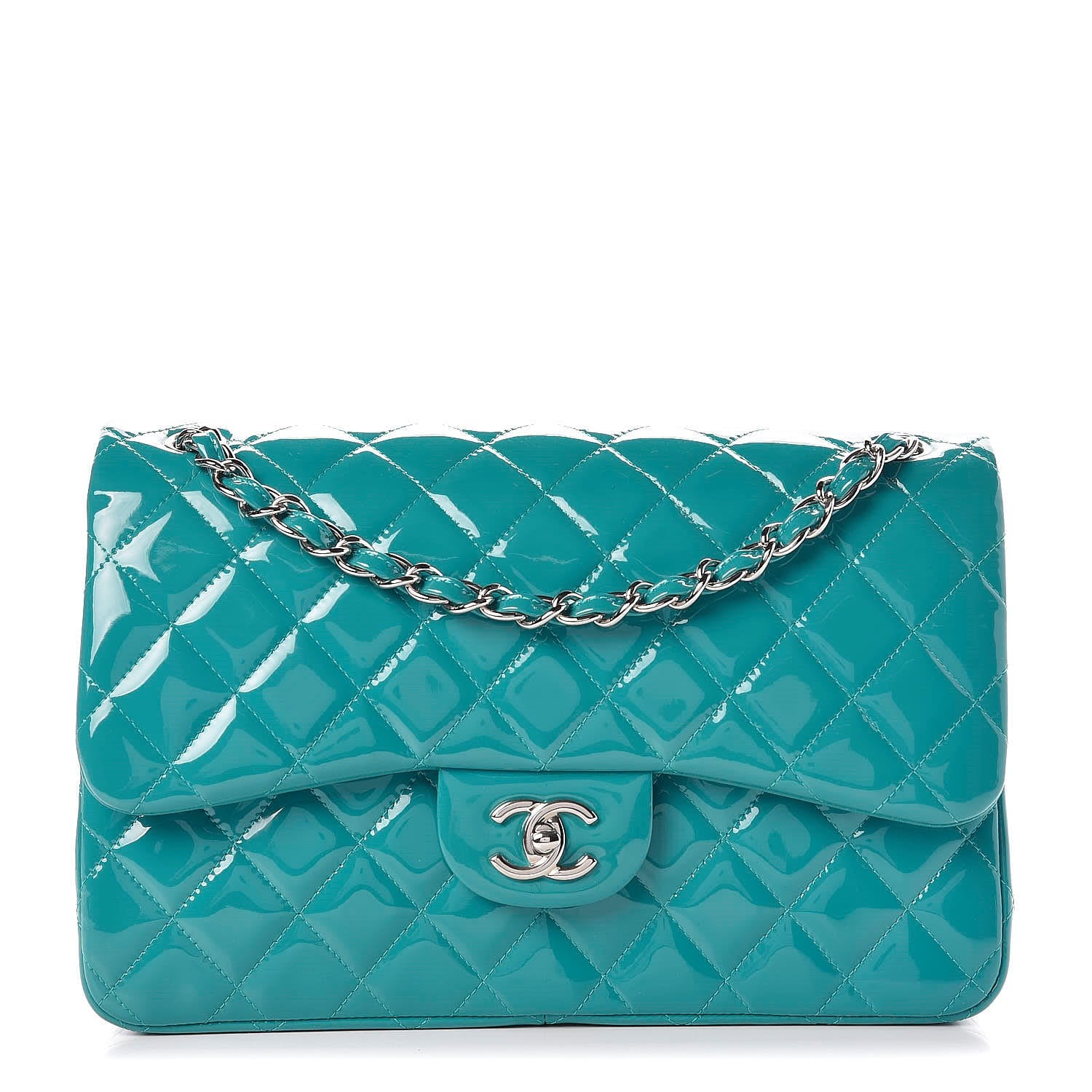 Chanel Patent Calfskin Quilted Jumbo Double Flap Blue 1 of 8