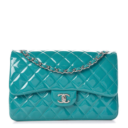 Chanel Patent Calfskin Quilted Jumbo Double Flap Blue 1 of 8
