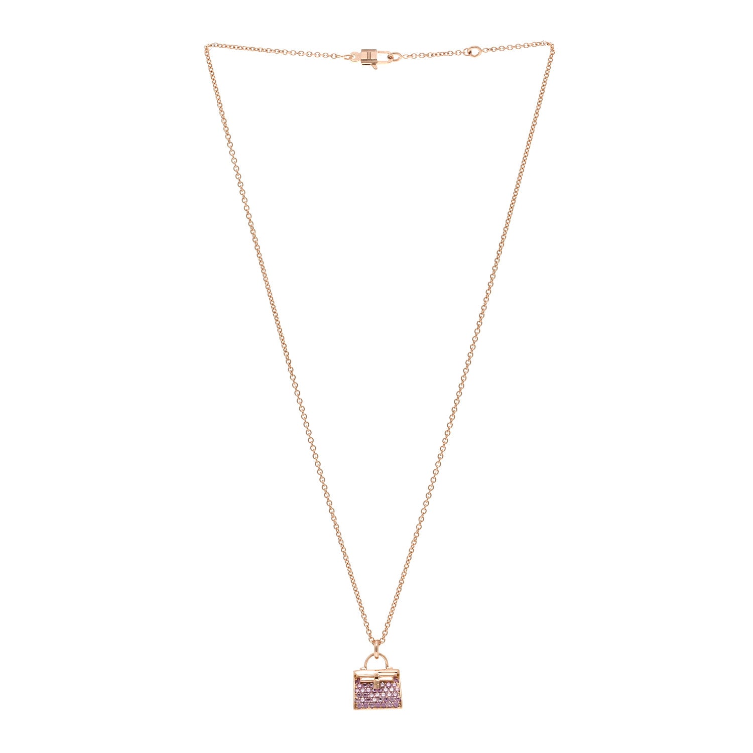 Hermes 18K Rose Gold Pink Sapphire Kelly Amulettes Pendant Necklace 3 of 6