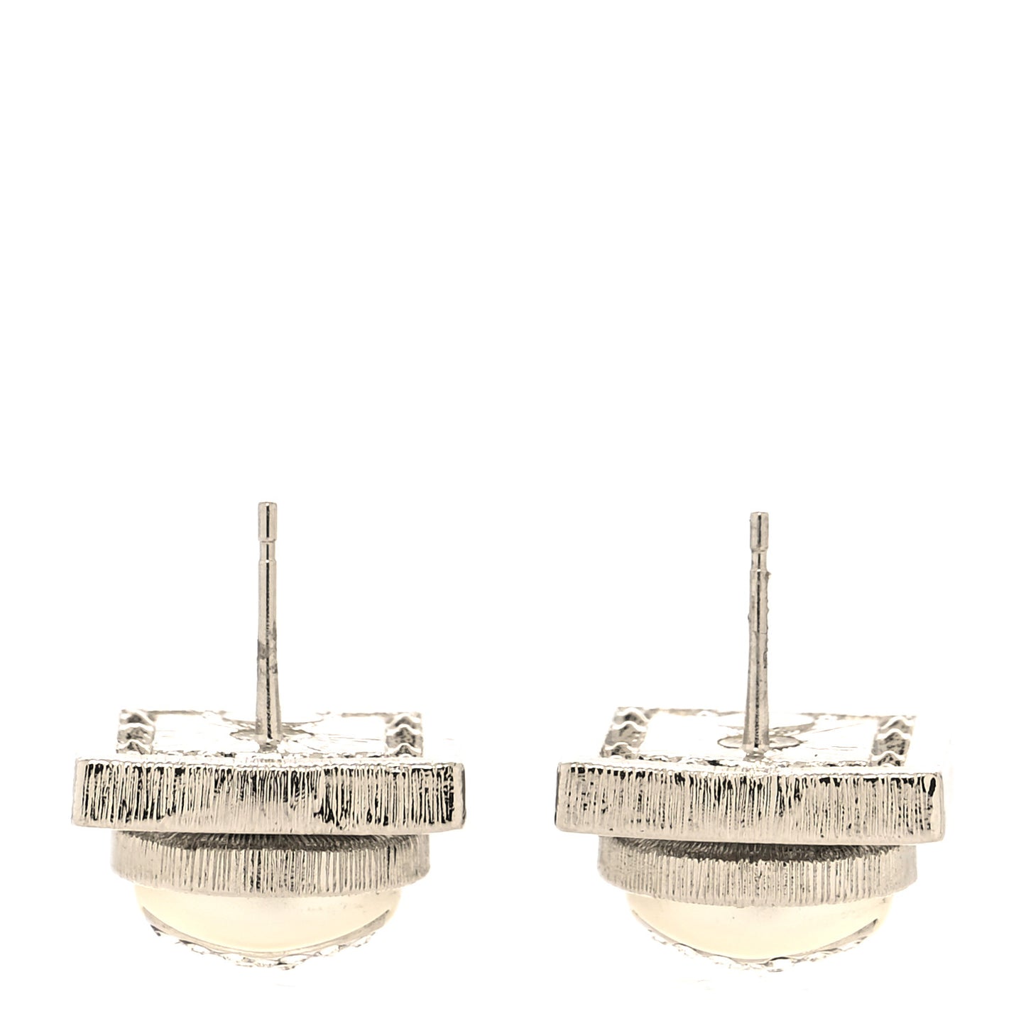 Pearl Crystal Metal CC Square Earrings Gold