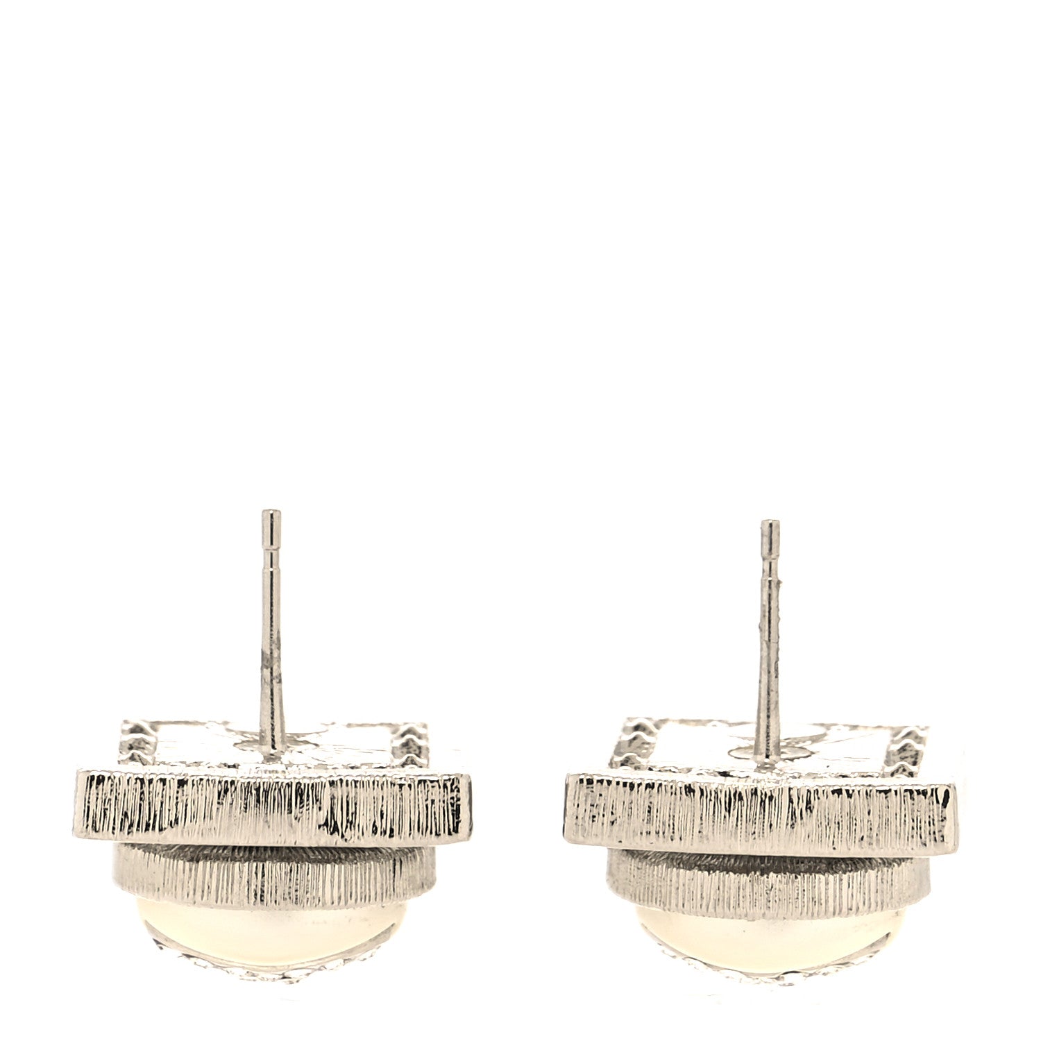 Chanel Pearl Crystal Metal CC Square Earrings Gold 3 of 4