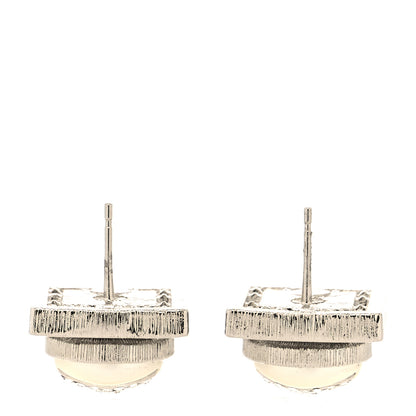 Chanel Pearl Crystal Metal CC Square Earrings Gold 3 of 4