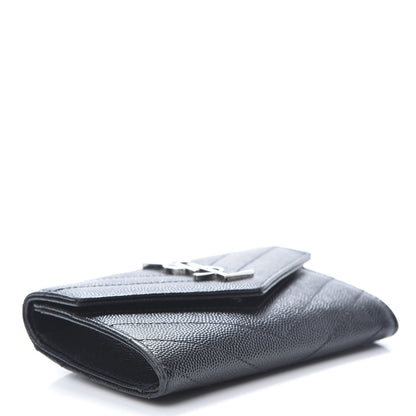 Saint Laurent Grain De Poudre Matelasse Chevron Small Monogram Envelope Wallet Black 4 of 8