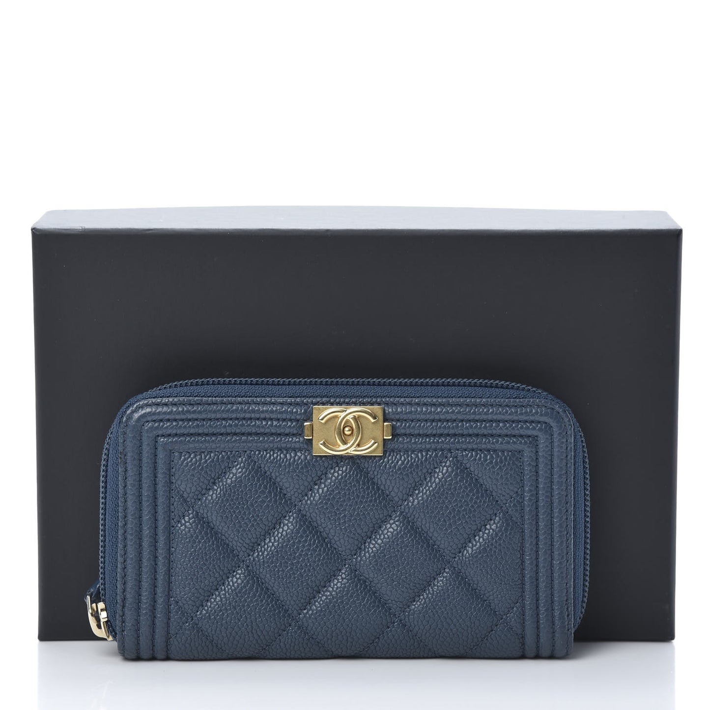 Caviar Quilted Boy Small Zip Around Wallet Blue