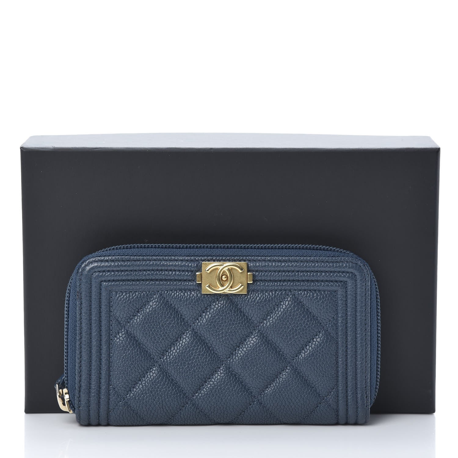 Chanel Caviar Quilted Boy Small Zip Around Wallet Blue 10 of 10