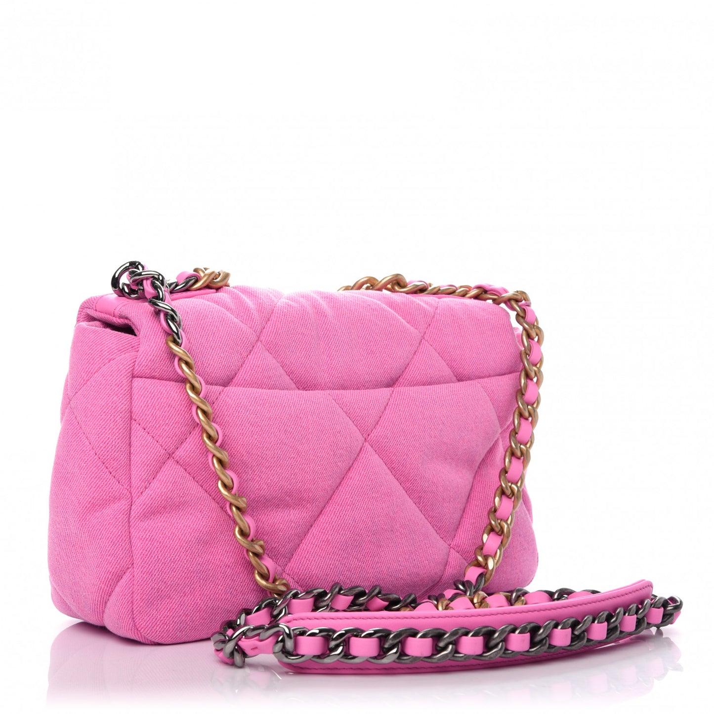 Denim Quilted Medium 19 Flap Neon Pink
