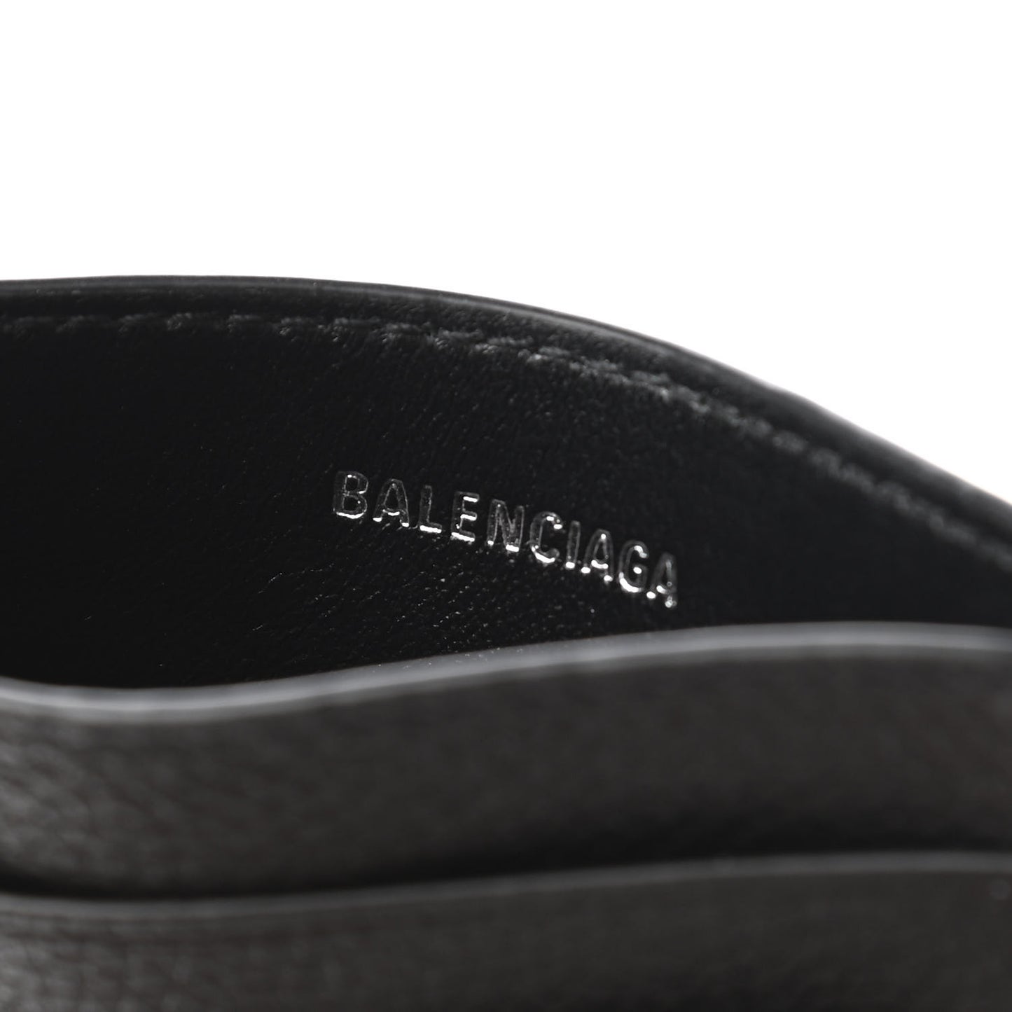 Grained Calfskin Logo Cash Rounded Card Holder Black White