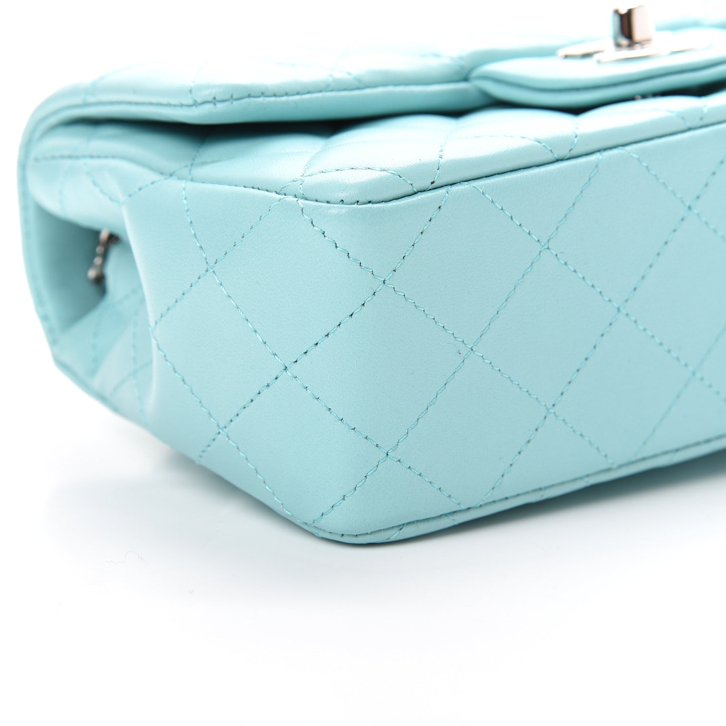 Lambskin Quilted Mini Rectangular Flap Light Blue