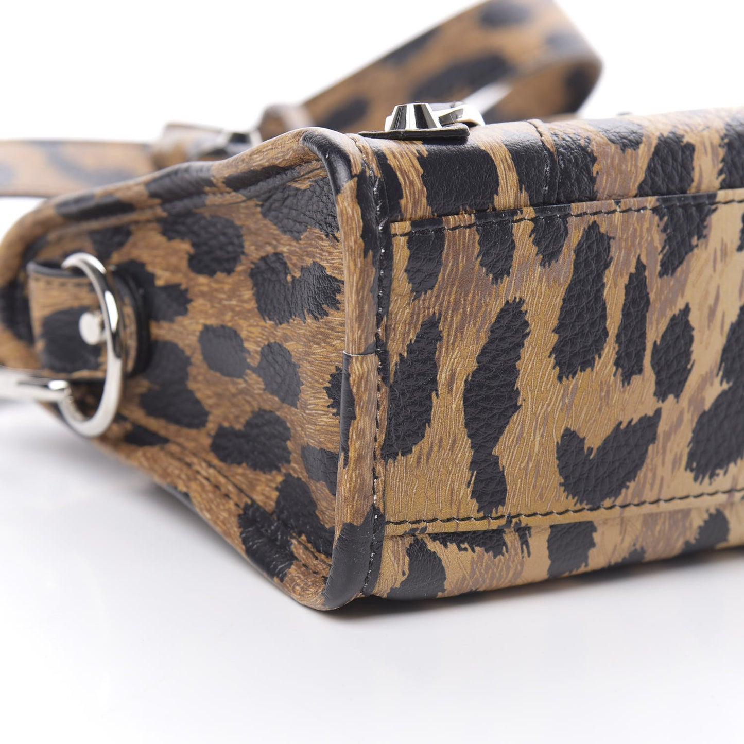 Smooth Calfskin Leopard Print Classic Silver Hardware Mini City Beige