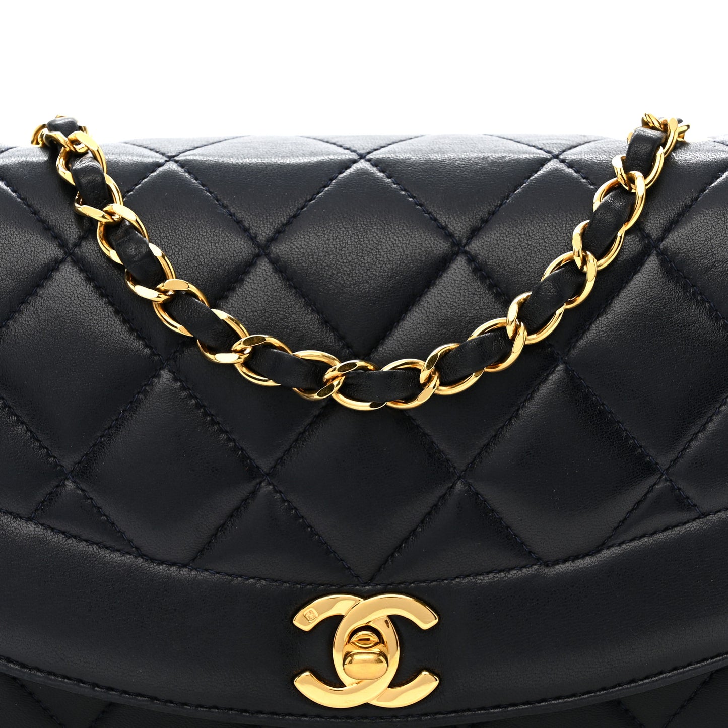 Lambskin Quilted Small Single Flap Navy