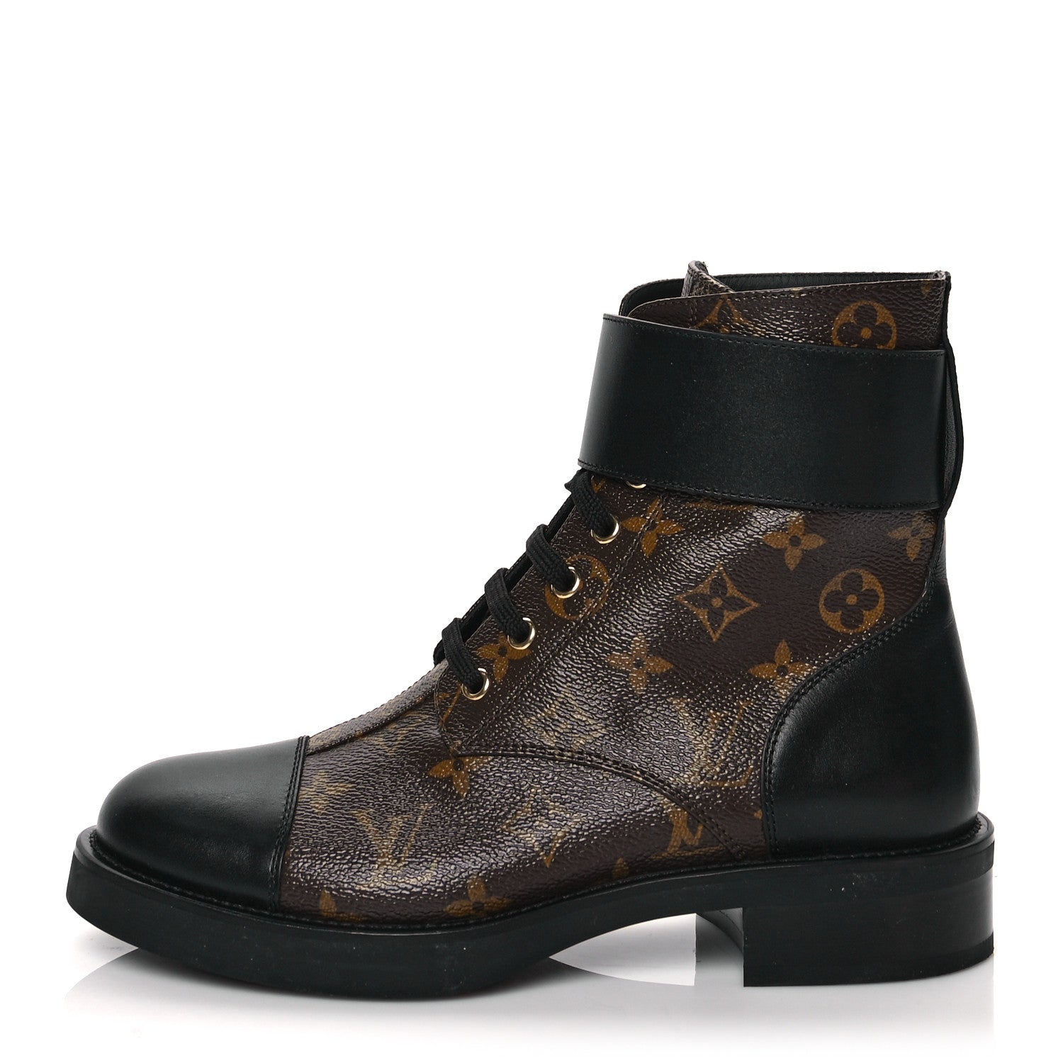 Louis Vuitton Calfskin Monogram Wonderland Flat Ranger Boots 39 Black 1 of 8