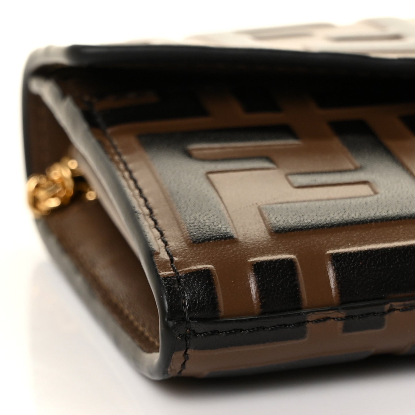 Vitello Soft F is Fendi Bi-Color FF 1974 Embossed Continental Envelope Wallet On Chain Maya Black