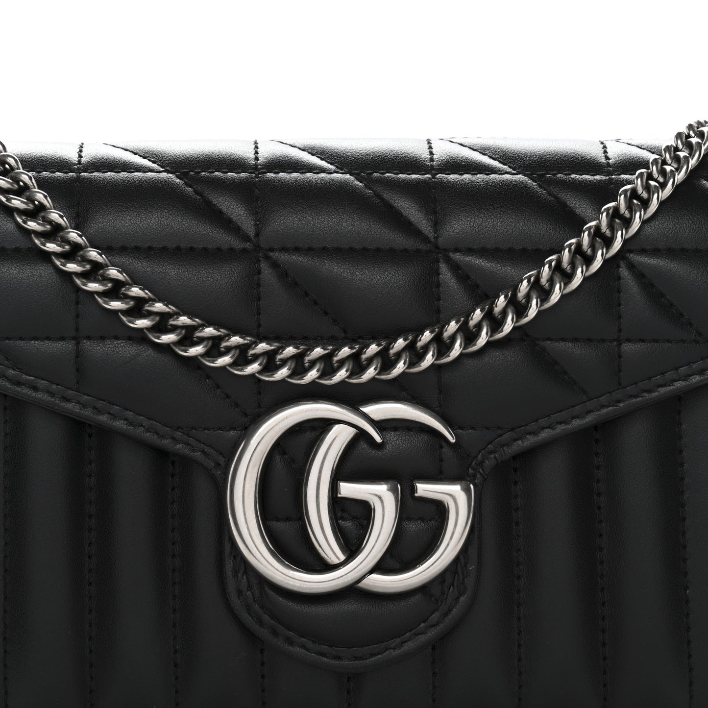 Calfskin Matelasse Aria GG Marmont Chain Wallet Black