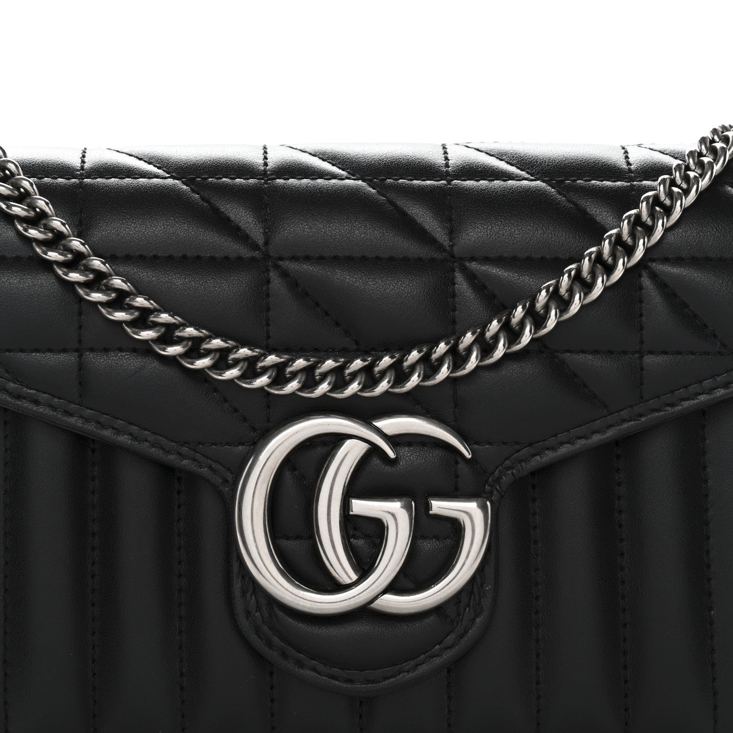 Gucci Calfskin Matelasse Aria GG Marmont Chain Wallet Black 8 of 11