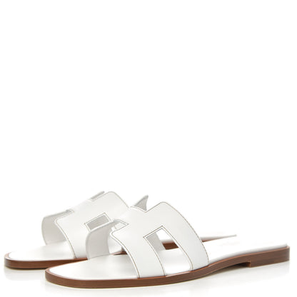 Hermes Box Calfskin Oran Sandals 37 White 3 of 8