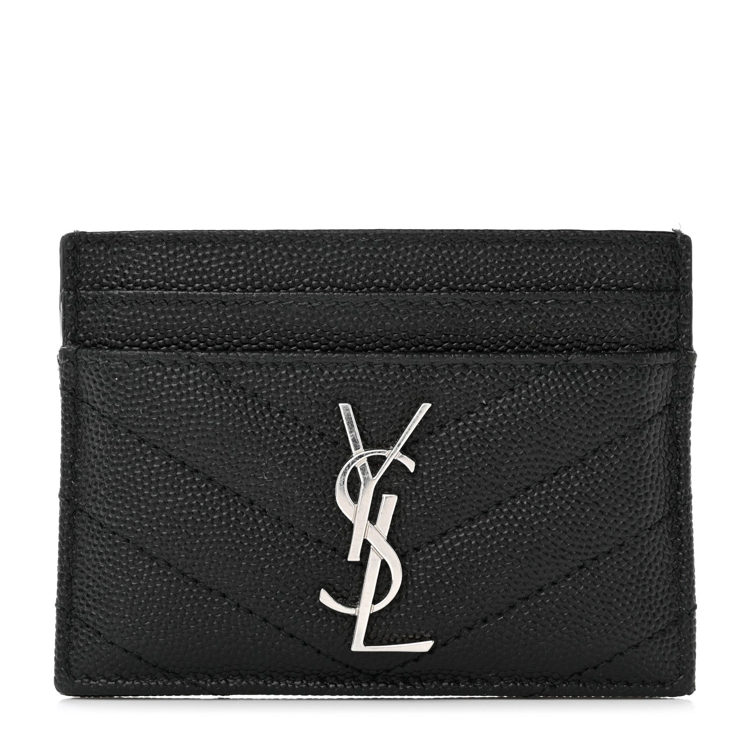 Saint Laurent Grain De Poudre Matelasse Chevron Monogram Credit Card Case Black 1 of 7