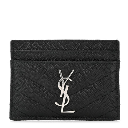 Saint Laurent Grain De Poudre Matelasse Chevron Monogram Credit Card Case Black 1 of 7