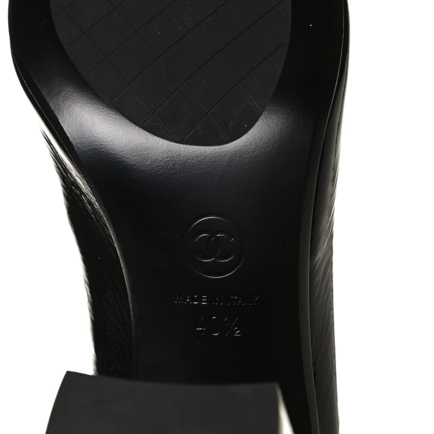 Shiny Crumpled Calfskin CC Cap Toe Short Boots 40.5 Black