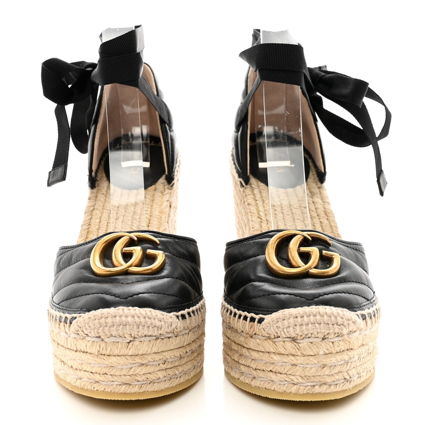 Nappa Matelasse GG Marmont Ankle Wrap Platform 35/120mm Espadrille Wedges 38 Black