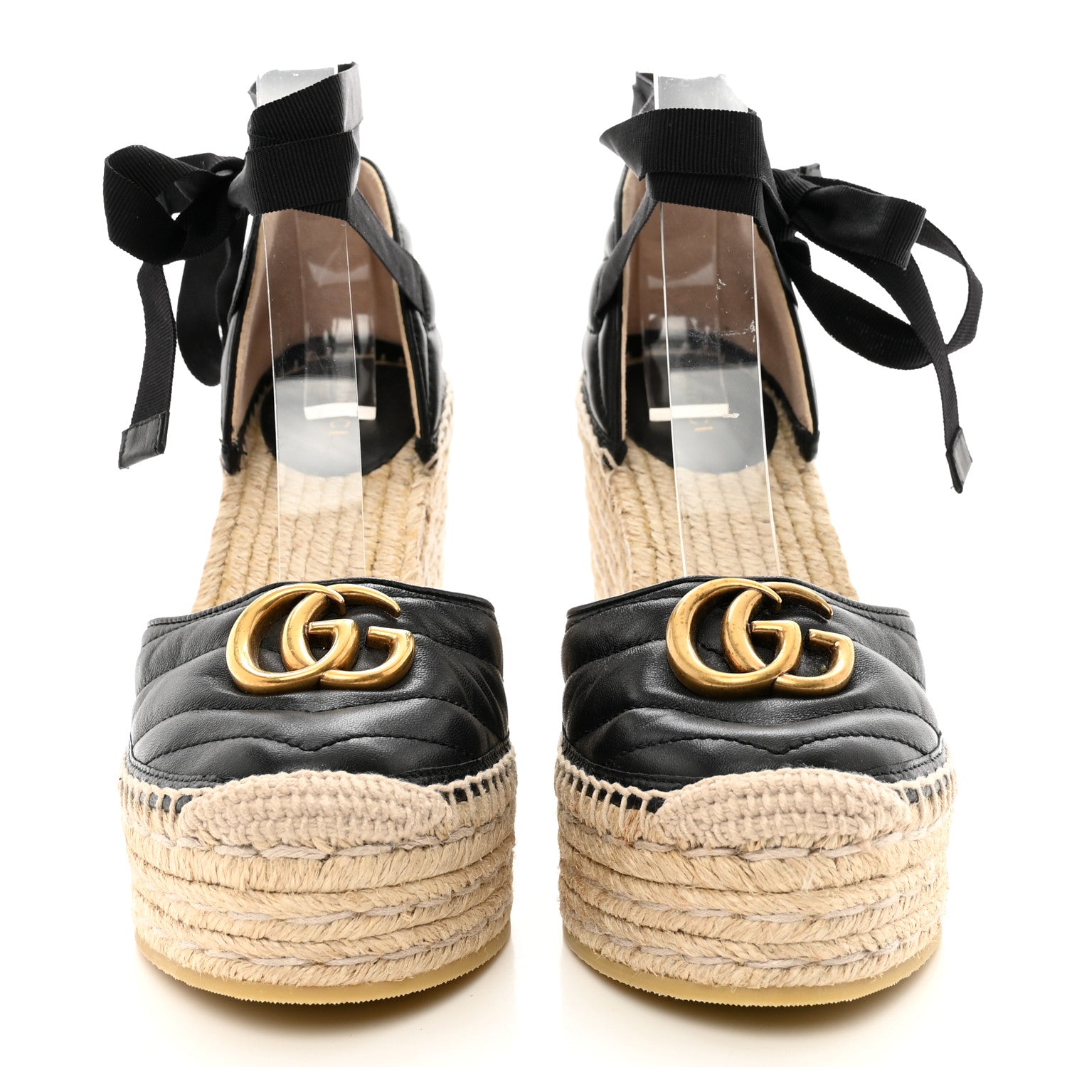 Gucci Nappa Matelasse GG Marmont Ankle Wrap Platform 35/120mm Espadrille Wedges 38 Black 2 of 12
