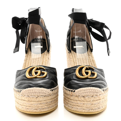 Gucci Nappa Matelasse GG Marmont Ankle Wrap Platform 35/120mm Espadrille Wedges 38 Black 2 of 12