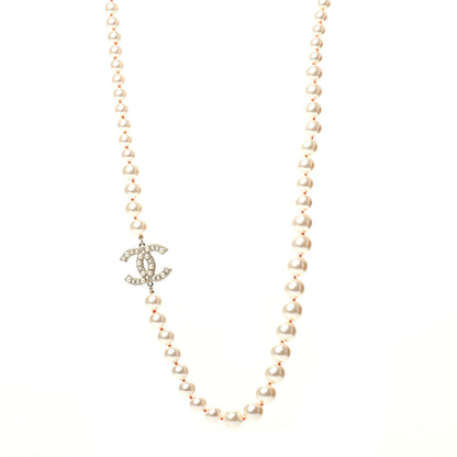 Chanel Pearl Crystal Gripoix CC Long Necklace Gold Pearly White Orange 1 of 6