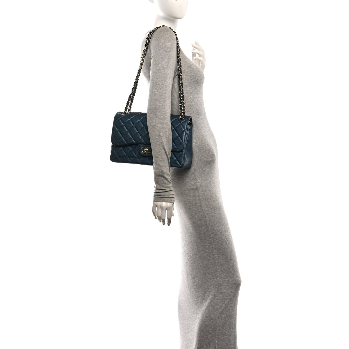 Chanel Metallic Caviar Quilted Jumbo Double Flap Blue 2 of 10