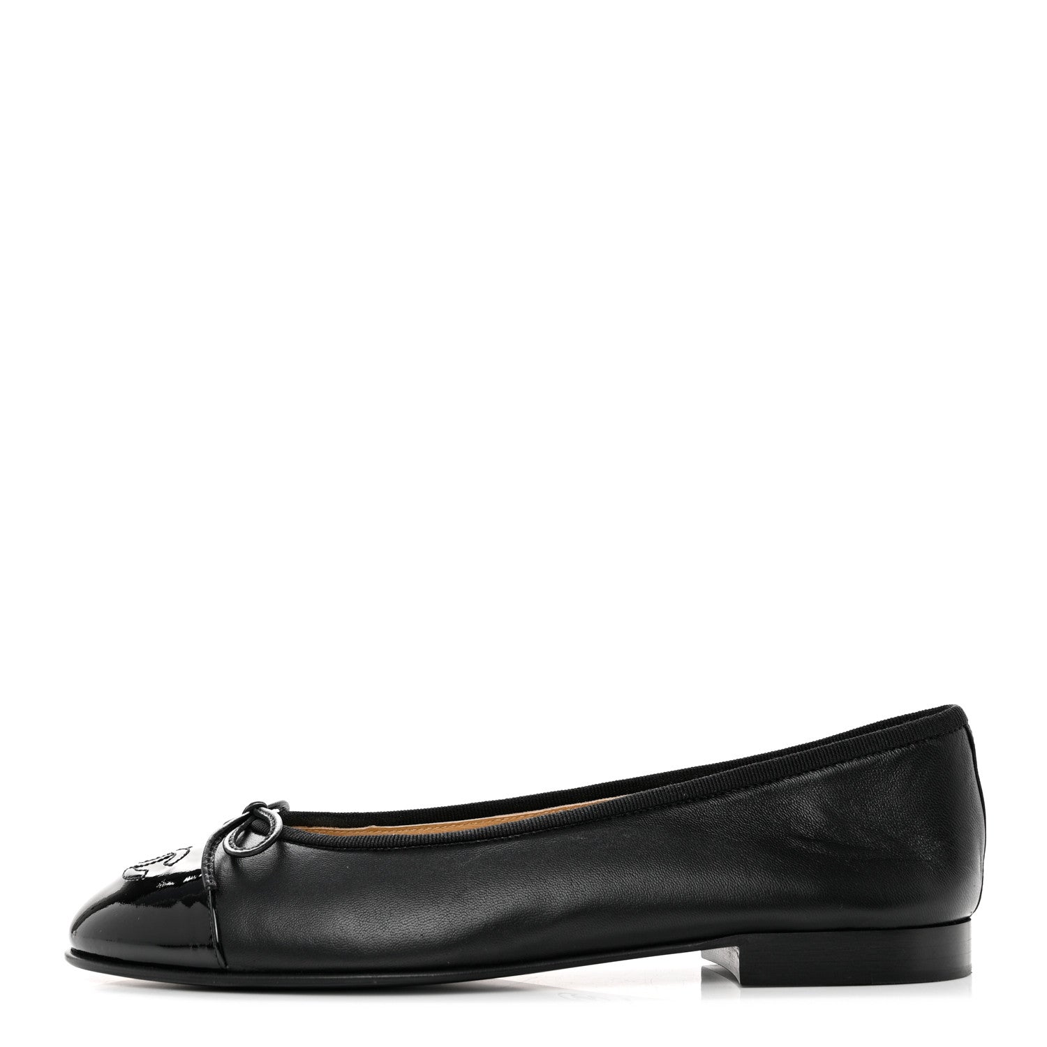Chanel Lambskin Patent CC Cap Toe Ballerina Flats 38 Black 1 of 9