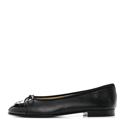 Chanel Lambskin Patent CC Cap Toe Ballerina Flats 38 Black 1 of 9