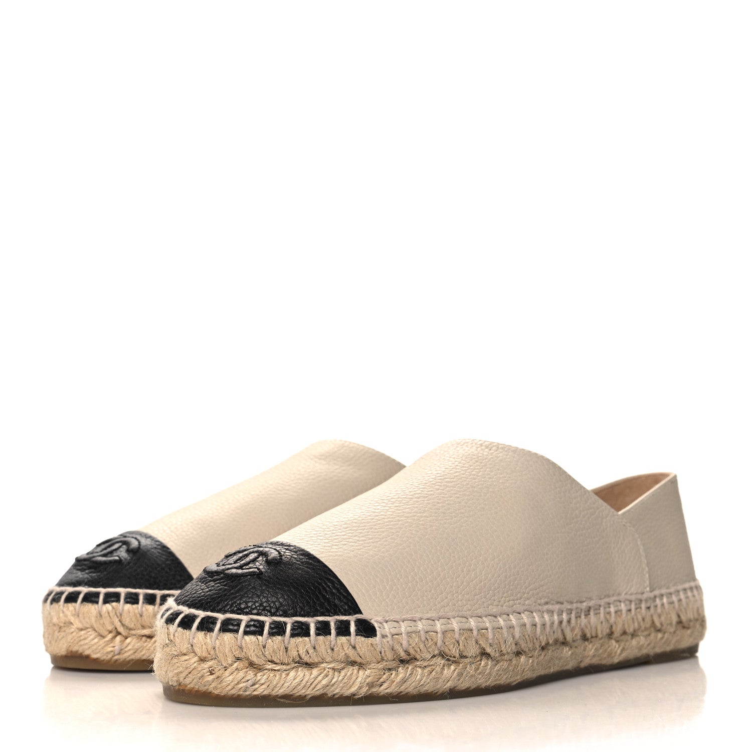 Chanel Grained Calfskin CC Espadrilles 38 Beige Black 4 of 10