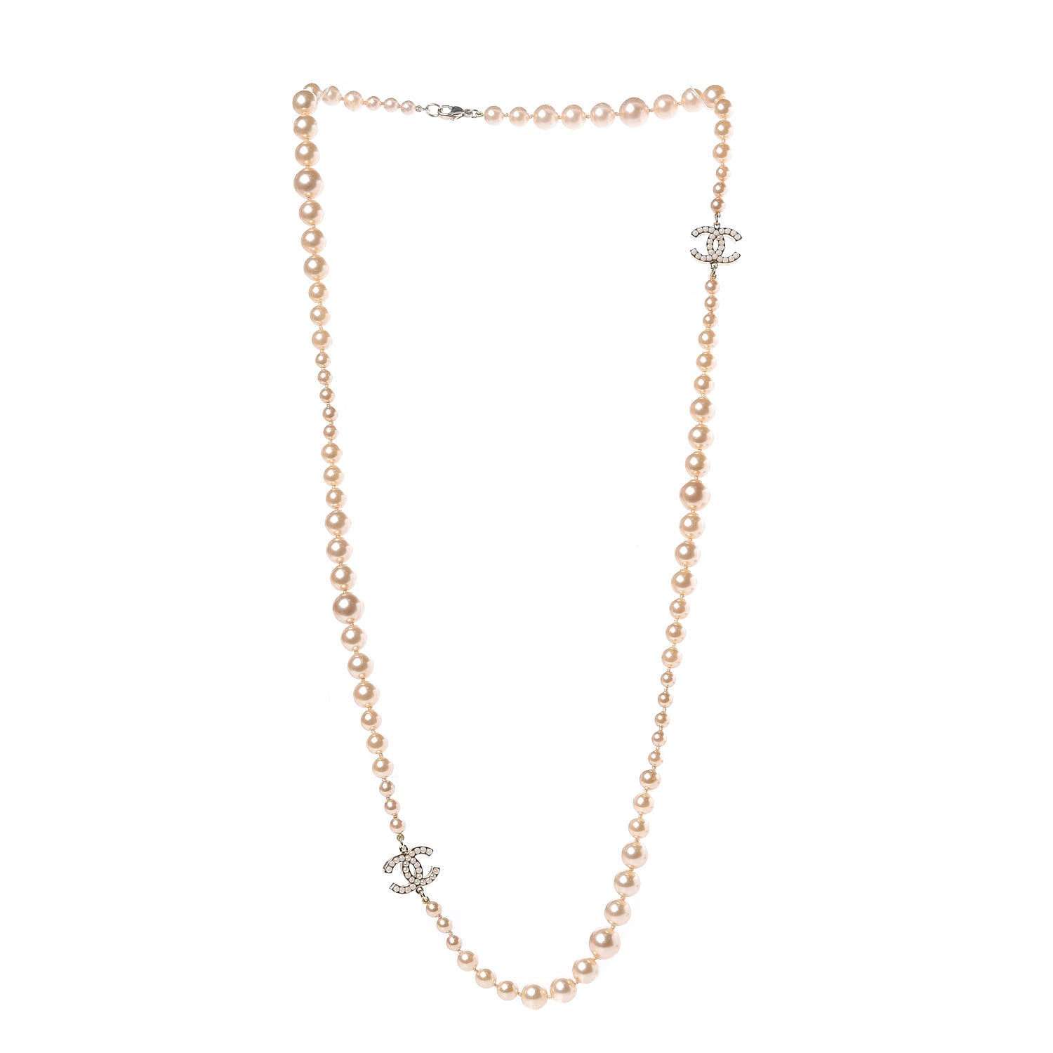 Chanel Graduated Pearl CC Long Necklace Light Gold 3 of 5