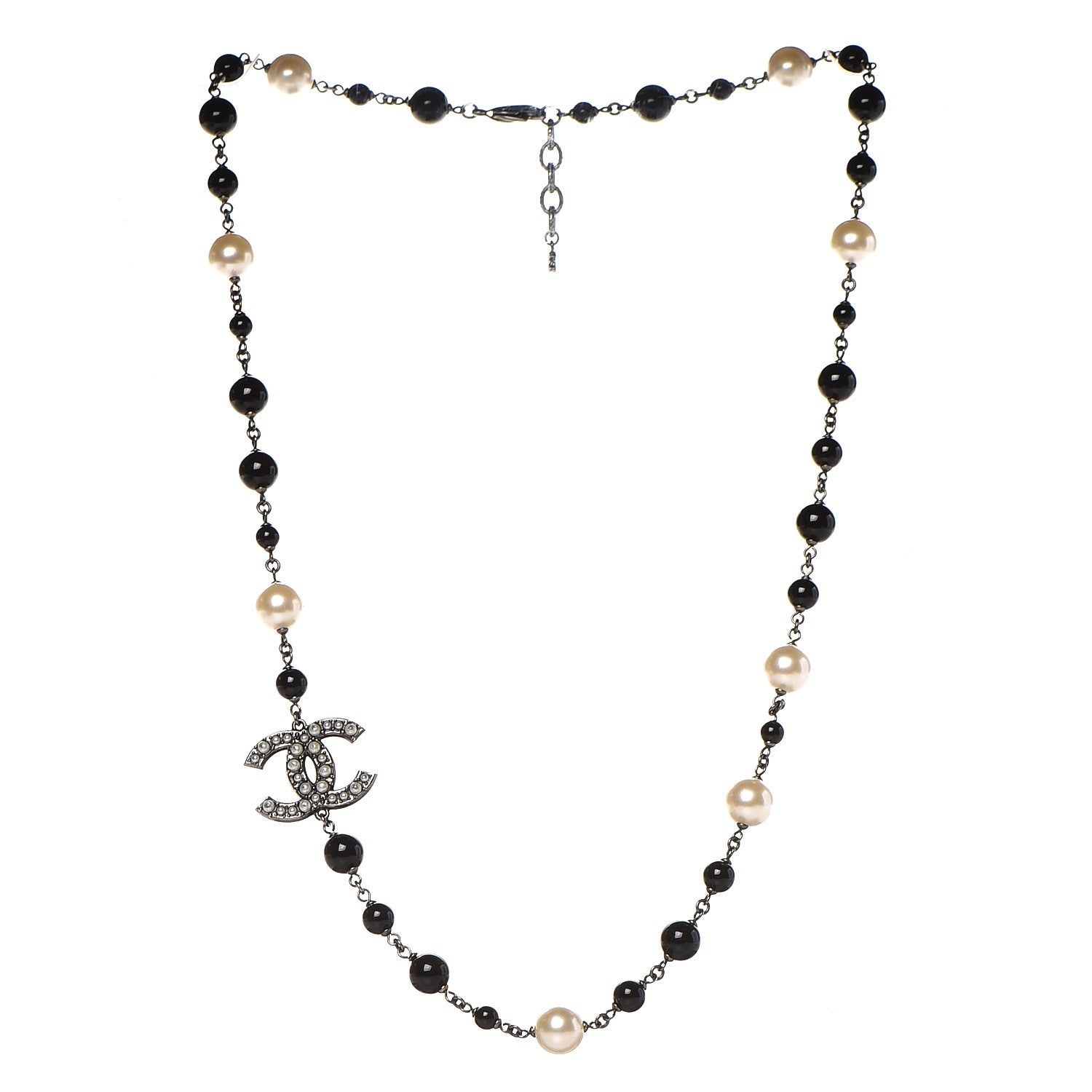 Chanel Ruthenium Pearl Beaded CC Short Necklace Black 3 of 5
