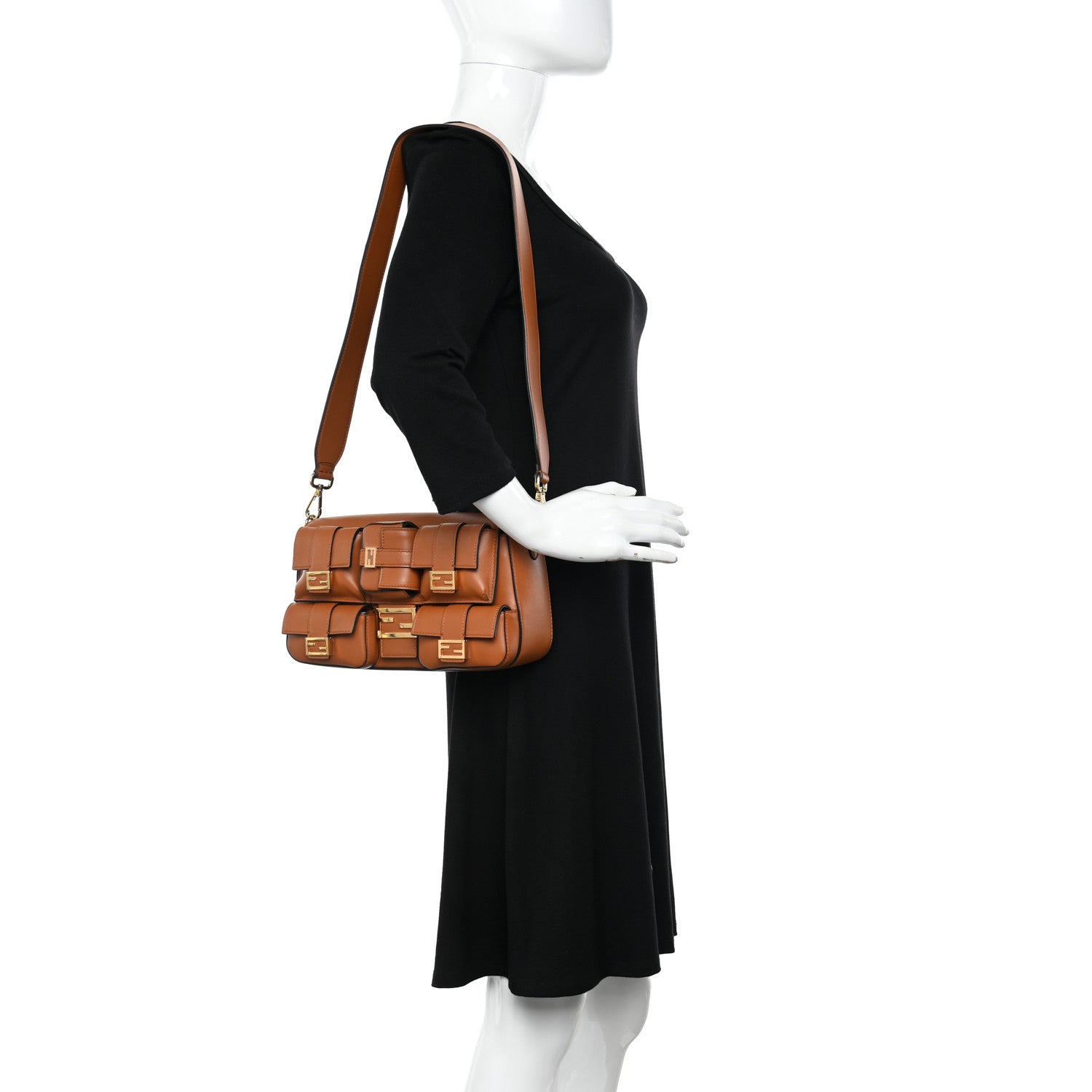 Fendi Shiny Nappa Multipocket Baguette Brandy 2 of 12